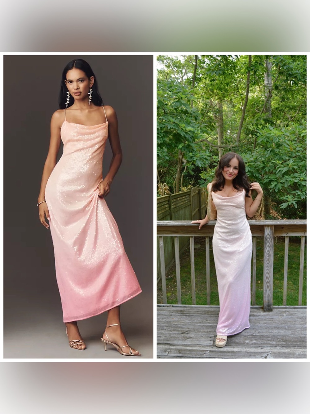 BHLDN Sleeveless Sequin Ombre Maxi Dress Pink XL